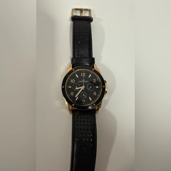 ANNE KLEIN 10/9656 WOMENS WATCH. BLACK LEATHER BAND. - Picture 5 of 12